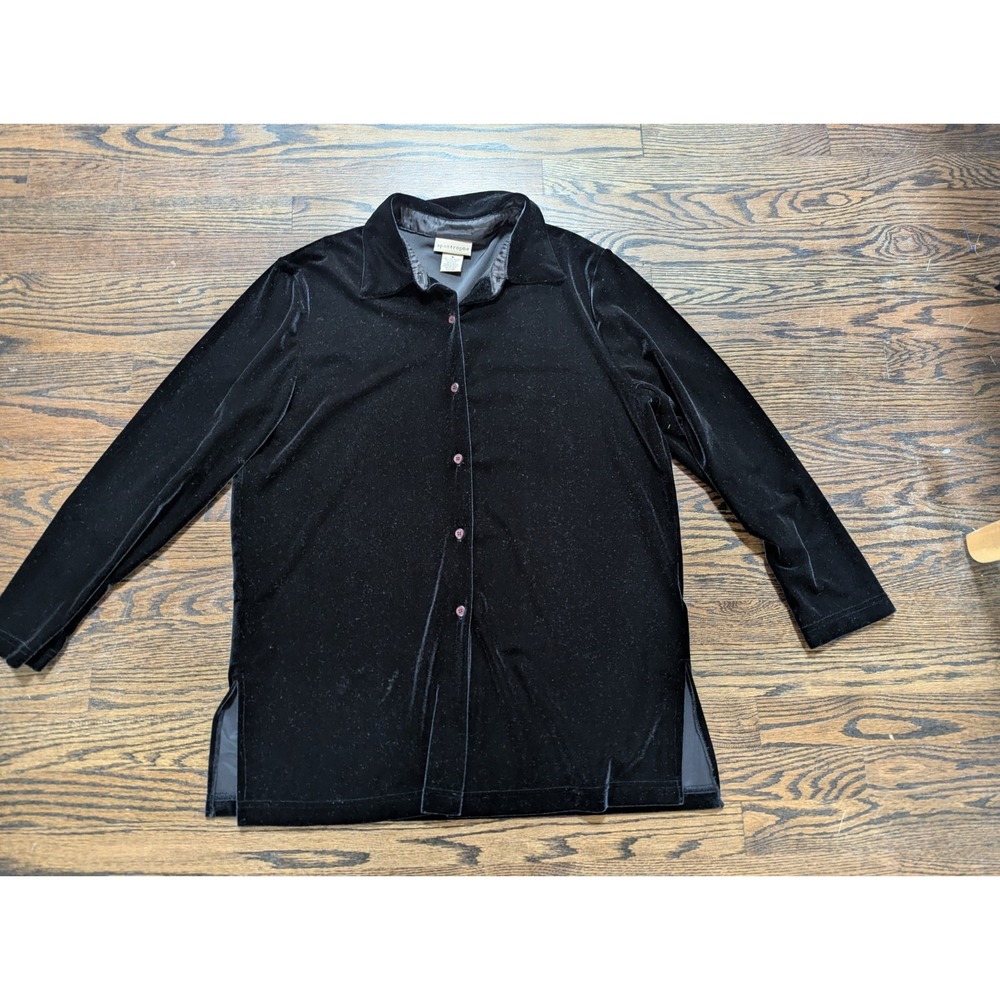 Vtg 90s Velvet Button Up Shirt Size Medium Black Gothic Vamp Witchy Made In USA